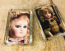 2 vtg glass paperweights w photo of victorian dolls 4