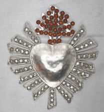 Beautiful Rare Sacred Heart Crystal Encrusted On Metal Wall Hanging 6
