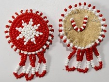 Vtg Pair Lakota Sioux Native American Beaded Loop Rosettes Hide Back Medallion picture