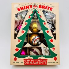SHINY BRITE Vintage Christmas Tree Ornaments In Original Box 11 Assorted Glass picture