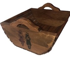 Nice Vintage Rustic Slated Wood Wooden Carrier Raggedy Ann And Andy  picture