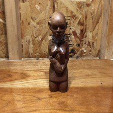 VTG Hand Carved Wooden Figurine Woman Holding Vase Ring Necklace Stack 7
