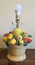 Vintage Italian Ceramic Fruit Basket Table Lamp MCM Capodimonte Style Majolica picture