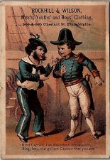1880s ROCKHILL & WILSON MEN'S BOY'S CLOTHING PHILADELPHIA NAVY TRADE CARD 25-219 picture