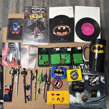 Batman Memorabilia Assorted Items 1970-90s Comic, Pins, Records, Straws, Pencil picture
