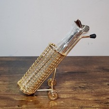 Vintage MCM Golf Club Cocktail Stirrers Swizzle Sticks Set with Gold Golf Bag picture