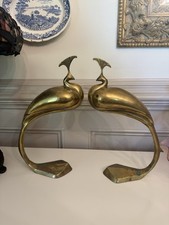 2pc Vintage Dolbi Cashier Brass Large Peacock Sculptures Art Deco picture