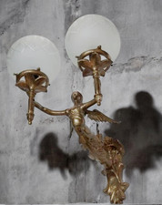1 PC VINTAGE ART DECO MERMAID BRASS WALL LIGHT 2 LIGHT SHADE FIXTURE SCONCES # picture