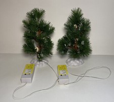 2 Christmas Village Pine Tree Light Up  Accessory Decor picture