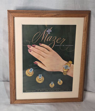 Vtg 40's Mazer Jewels of Elegance Jewerly Magazine Ad Framed Wood Wall Art 12x16 picture