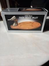 Vintage Solid Brass Duck Wood Valet Tray NIB New Old Stock Dresser Catchall MCM picture