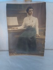 Antique Hand-Colored Photo Woman at Piano Early 1900s Edwardian w/... picture