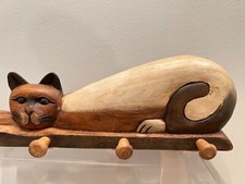 Wooden Carved Hanging Cat Rack Folk Art Primitive Decor picture