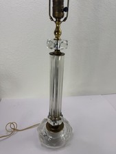 Vintage Brass Fluted Glass Column Table Lamp Faceted Crystal Hollywood Regency  picture
