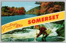 Greetings From Somerset, Pa. Man Fishing Vintage Post Card. Posted 9/18/1965 picture
