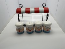 VINTAGE 1950S CERAMIC DECOR CHEF SPICE SHAKER SET JAPAN KITSCH AWNING picture