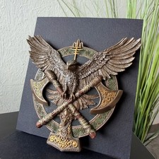 Wings of Valhalla Wall Plaque Falcon Shield Norse Bronze Home Decor Viking Gift picture
