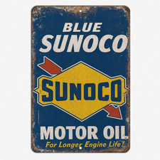 Vintage Blue Sunoco Gas Station Motor Oil Metal Sign Antique Replica - 3 Sizes picture