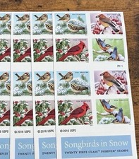 Genuine USPS Forever Stamps – Songbirds – 5 Sheets of 20 – 100 Stamps picture