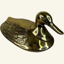Vintage Large Brass Duck Trinket Box 14” x 7” picture