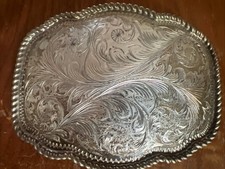 Vintage Diablo Mfg SOLID STERLING SILVER Western Belt Buckle Heavy 86g Engraved picture