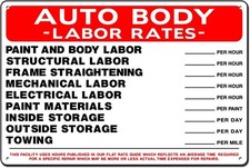 Everett Goodman Safety Tin Metal Sign Auto Body Labor Rates 8x12 picture