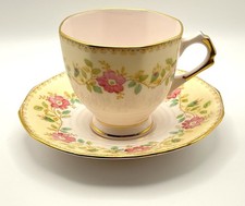 Plant Tuscan China Yellow and Pink Floral Tea Cup & Saucer Made in England picture