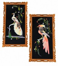 Vintage CARTIMEX Mexican Feathercraft Bird Art Pair Real Feather S Cedar 22
