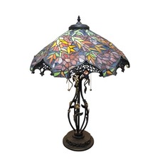 Tiffany Style Stained Glass Table Lamp Floral Ornate Metal Base - Local Pickup picture