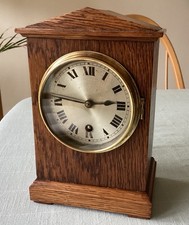 Rare Antique Small Winterhalder W & H Oak Library Clock timepiece picture
