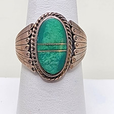 Vintage Native American Sterling Silver Green Turquoise Ring 7 Signed BS 925 picture