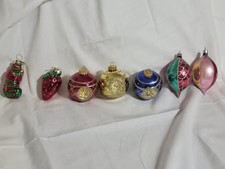 7 Vntg Glass Christmas Ornaments Various Shapes Unbranded picture