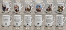 Set Of 6 Vintage 1982 Norman Rockwell Museum Coffee Cups Mugs Gold Trim picture