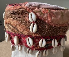 Embroidered Turkoman Cap Central Asia Child-Size Cowrie Shells Handmade Vintage picture
