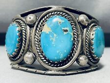 MARY CHAVEZ VINTAGE NAVAJO CRIPPLE CREEK TURQUOISE STERLING SILVER BRACELET picture