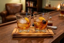 Vintage Etched Wheat Whiskey Glasses Lowball Rocks Set with Tray picture