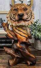 Faux Wood Large Exotic Jungle Wildlife Orange Bengal Tiger Bust Statue 11