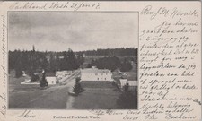 Portion Of Parkland WA 1900s Small Town Wooden Buildings Church Steeple Postcard picture
