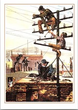 Berlin Germany Telephone Workers on Roof 1882 Continental Postcard B926 picture