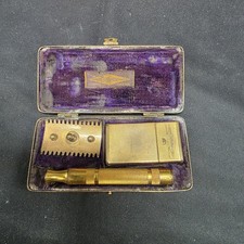 Antique Gillette Pocket Edition Brass Safety Razor Set w/ Case & Blade Box c1907 picture
