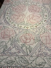 Vintage Hand Embroidered Kantha Quilt Floral India Bangladesh 82x72 picture