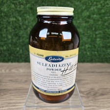 Vintage Lederle Laboratories Sulfadiazine Powder Bottle Amber Glass Empty Apothe picture