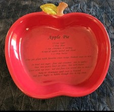 Vintage Ceramic Red Apple-Shaped Pie Dish with Recipe – Harvest Kitchen Decor picture