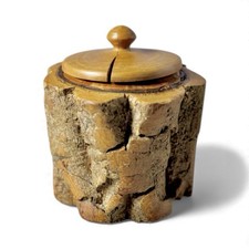 Vintage Folk Art Cork Oak Bark Jar Hand Turned Wood Rustic Lidded Container Jar picture