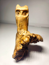 Unique Vintage Hand Carved Wooden Owl Sculpture Figurine Decor picture