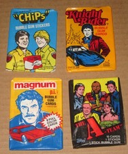 4 UNOPENED TV WAX PACKS - CHIPS, KNIGHT RIDER, MAGNUM PI, A TEAM picture
