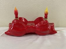 Vintage Red Ceramic Bow Base ONLY Replacement Wreath Lighted Working Excellent picture