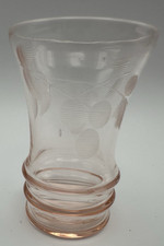 Vintage Etched Pink Cordial Shot Glass Depression Glass Fluted Ribbed picture