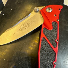 Microtech Socom Elite Red/Black Manual Liner Lock Clip Point Plain Edge Clip picture