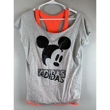 Adidas X NEO Disney Sz M Mickey Graphic Attached Neon Orange Racer Back Tee picture